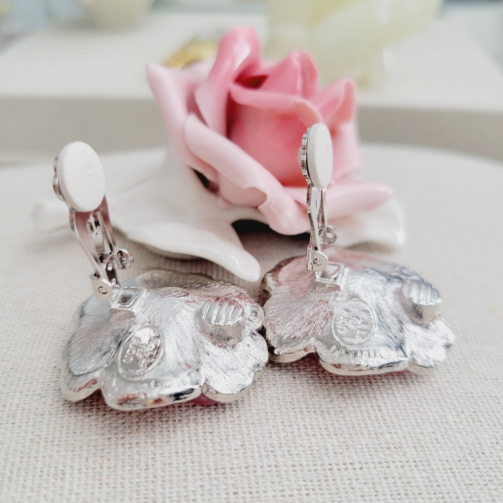 VINTAGE KLJ pink pansy double strand faux pearl necklace and earrings set - Picture 9 of 14
